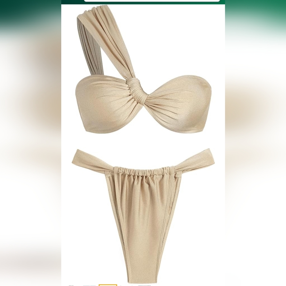 Zaful One Shoulder Twisted High Cut Bandeau Bikini Set